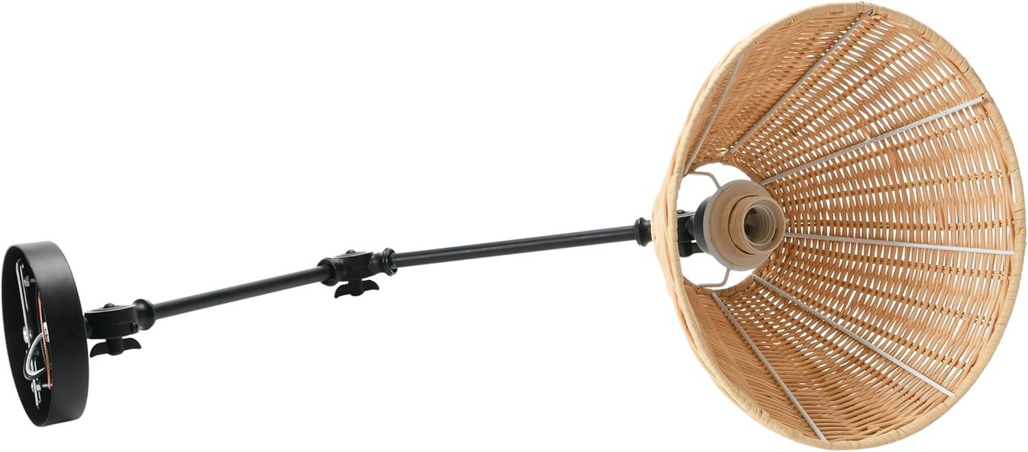 Creative CoOp Coastal Adjustable Wall Sconce with Black Rattan Shade Antique Brass FinishBlack