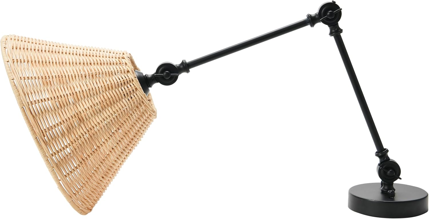 Creative CoOp Coastal Adjustable Wall Sconce with Black Rattan Shade Antique Brass FinishBlack
