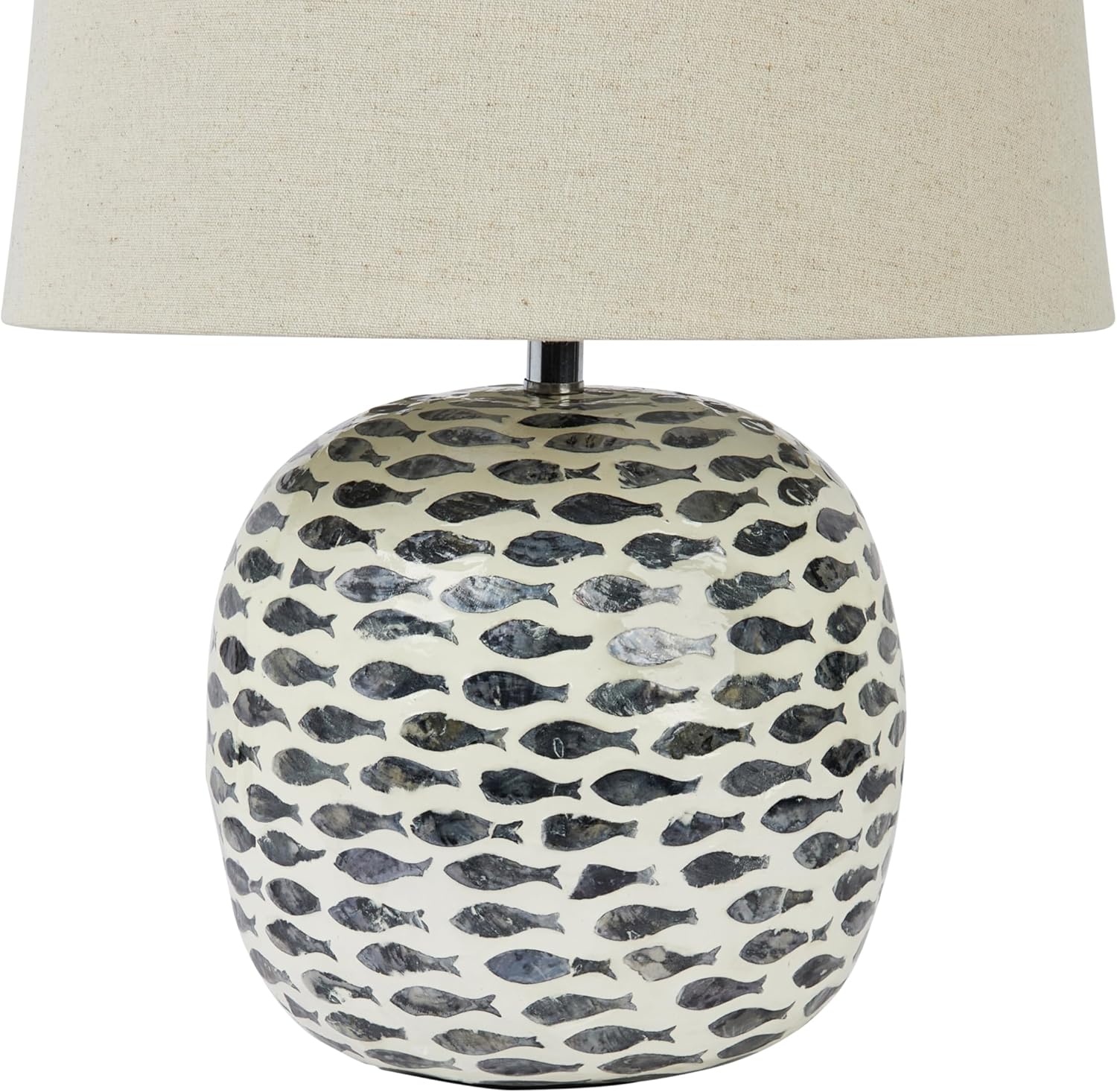 Creative CoOp Coastal Capiz and Bamboo Fish Design Set of 2 Blue and White Table Lamp