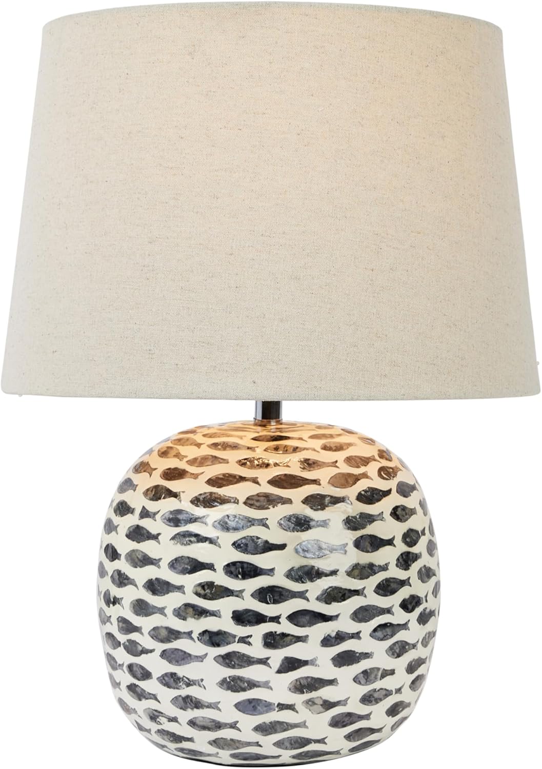 Creative CoOp Coastal Capiz and Bamboo Fish Design Set of 2 Blue and White Table Lamp