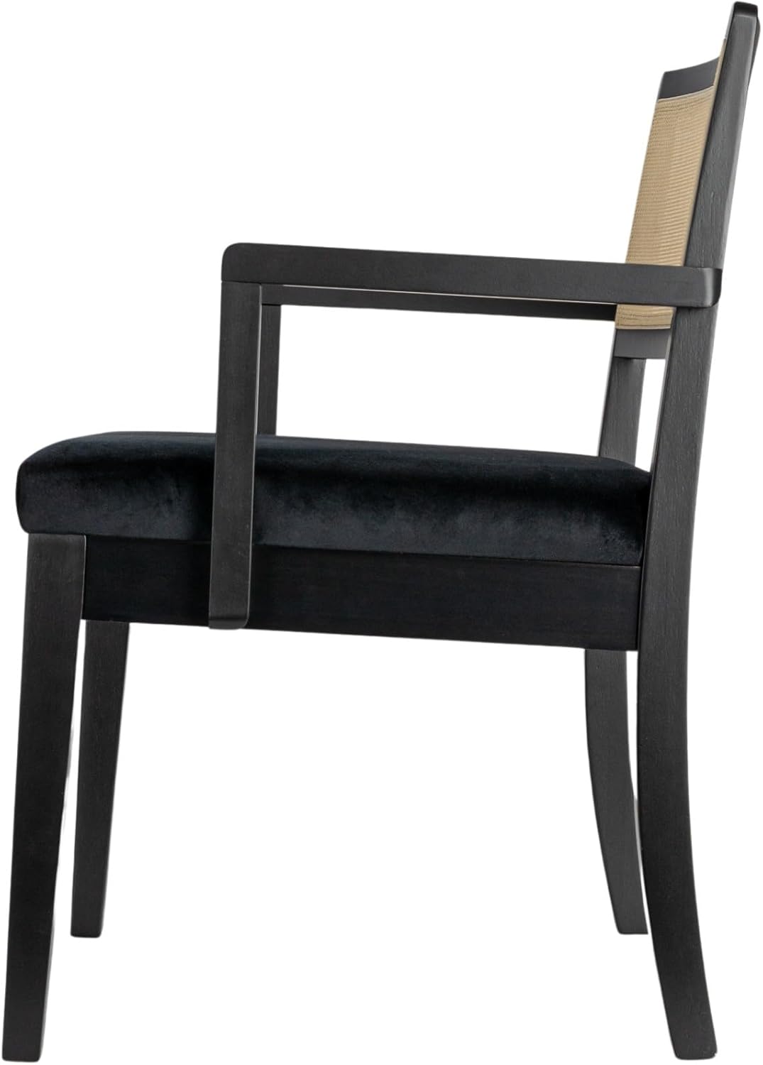 Creative CoOp Crawford Mid Century Modern Solid Wood Black Arm Chair with Natural Woven Cane Back and Velvet Upholstered Seat BlackBlack and Natural