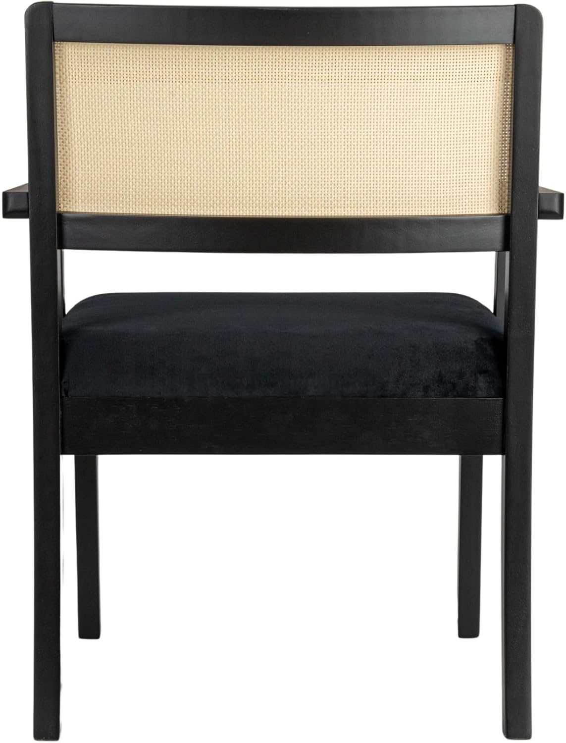Creative CoOp Crawford Mid Century Modern Solid Wood Black Arm Chair with Natural Woven Cane Back and Velvet Upholstered Seat BlackBlack and Natural