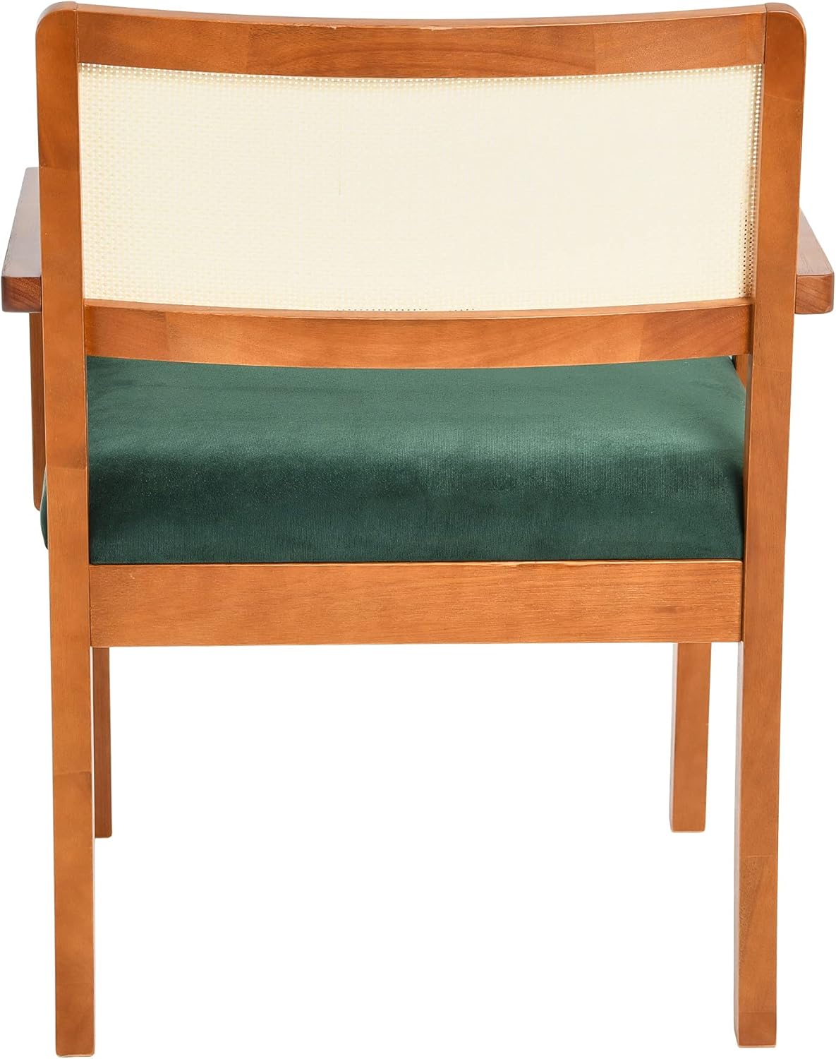 Creative CoOp Crawford Mid Century Modern Solid Wood Black Arm Chair with Natural Woven Cane Back and Velvet Upholstered Seat BlackDark Green