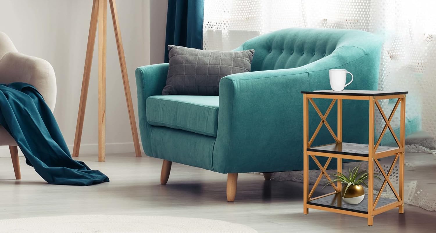Creative CoOp Crossline Side Table Black and Gold