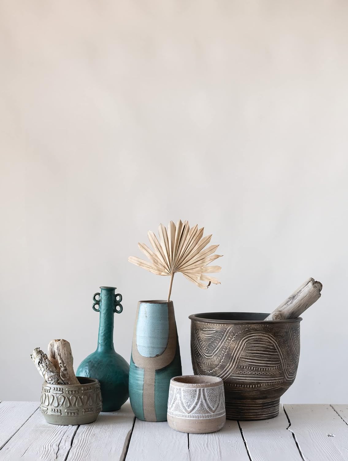 Creative CoOp DF2979 Embossed Stoneware Reactive Glaze Finish Holds 4quot PotEach one Will Vary Planter Green