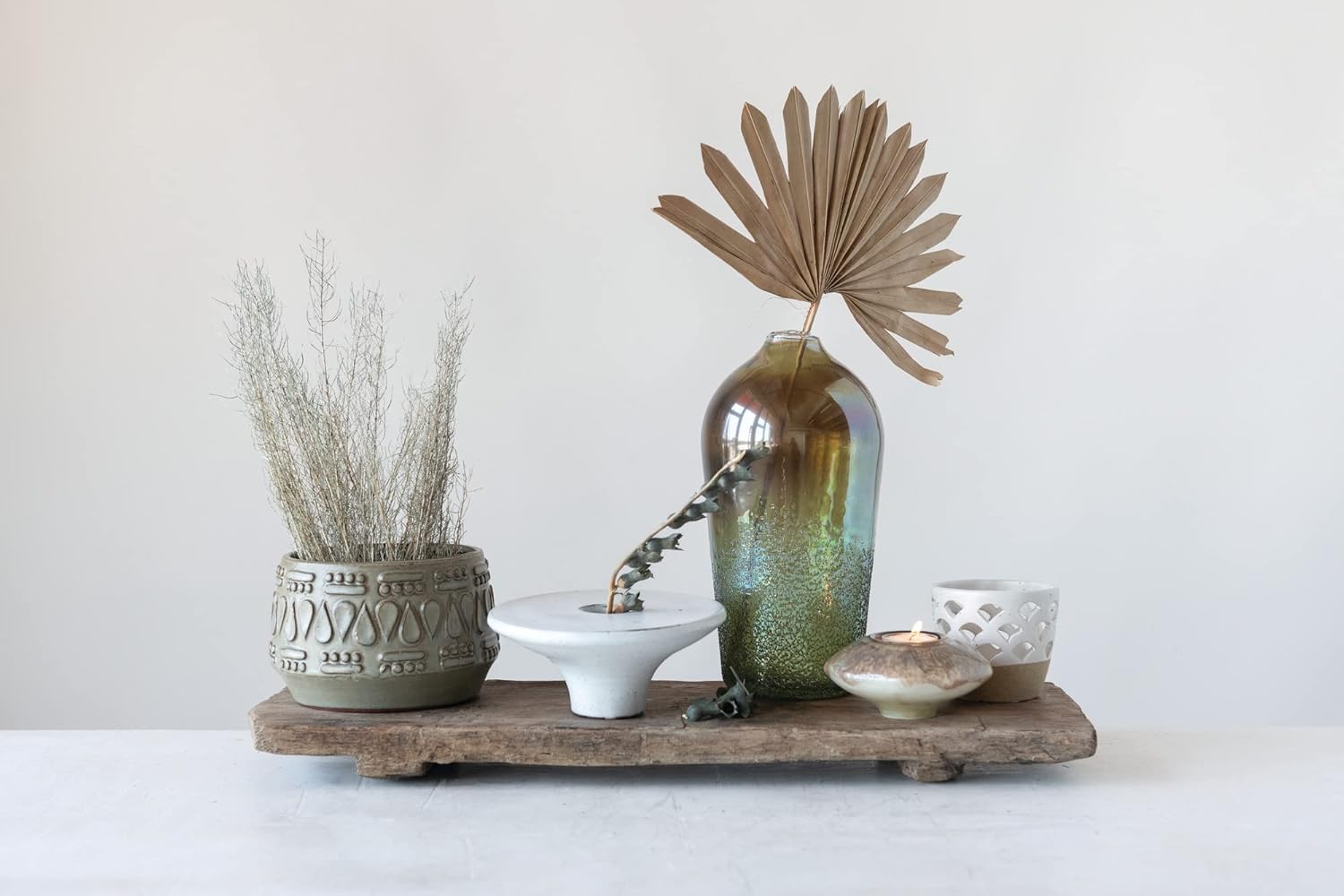 Creative CoOp DF2979 Embossed Stoneware Reactive Glaze Finish Holds 4quot PotEach one Will Vary Planter Green
