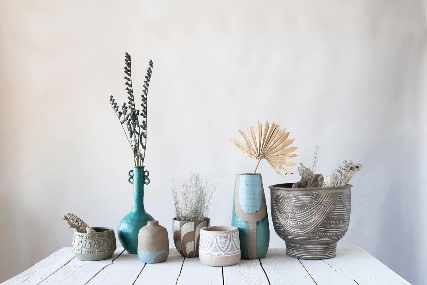 Creative CoOp DF2979 Embossed Stoneware Reactive Glaze Finish Holds 4quot PotEach one Will Vary Planter Green