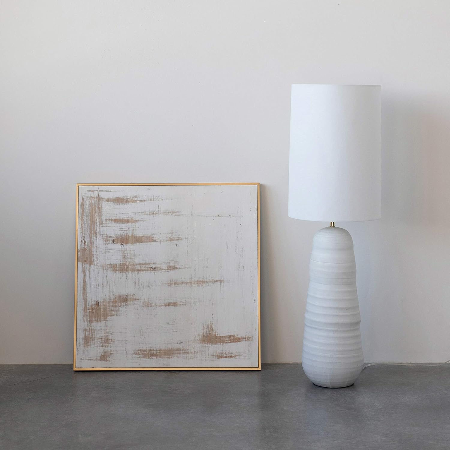Creative CoOp DF4159 Modern Creamy White Ceramic Stoneware Floor Tall Table Linen Shade Reactive Glaze Finish Lamp