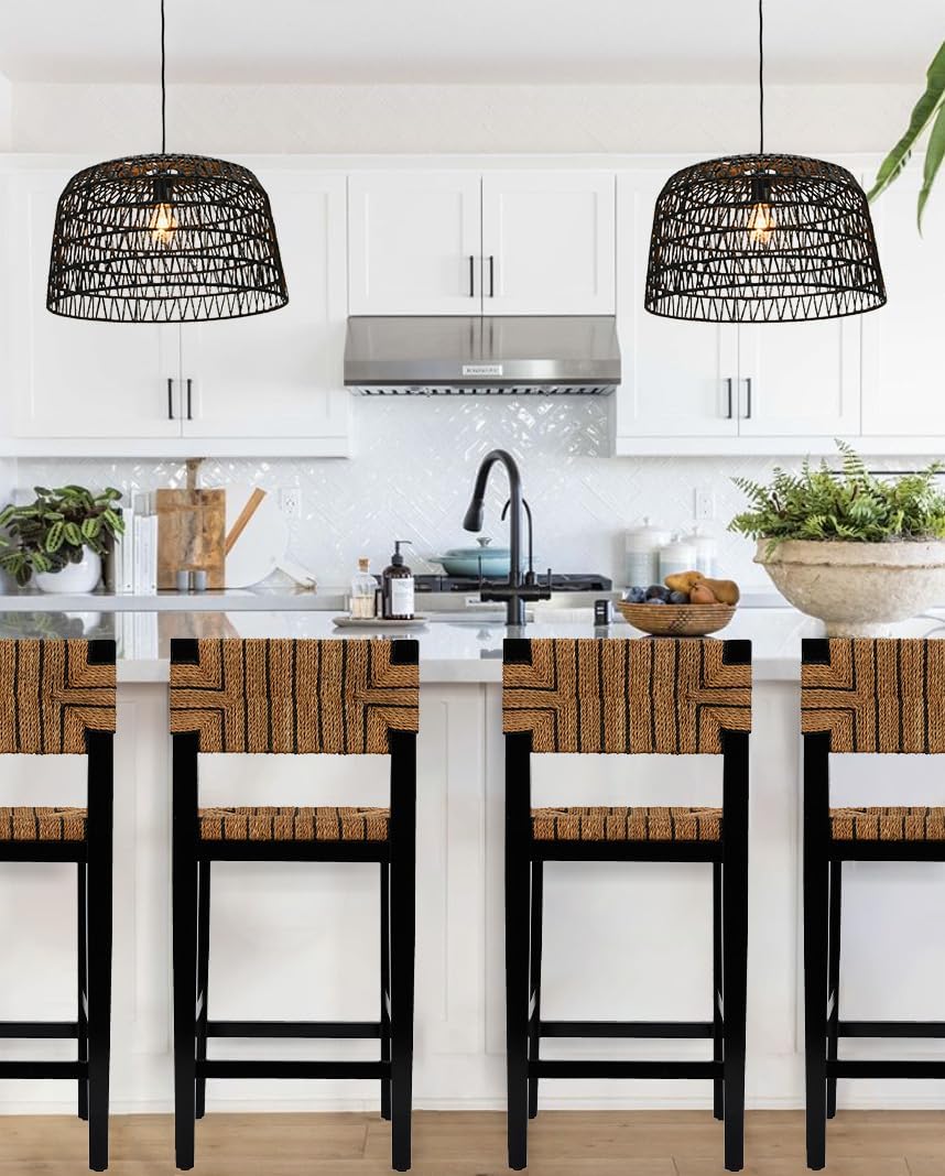 Creative CoOp EC0489 Woven Lamp Charcoal Gray Pendant Black