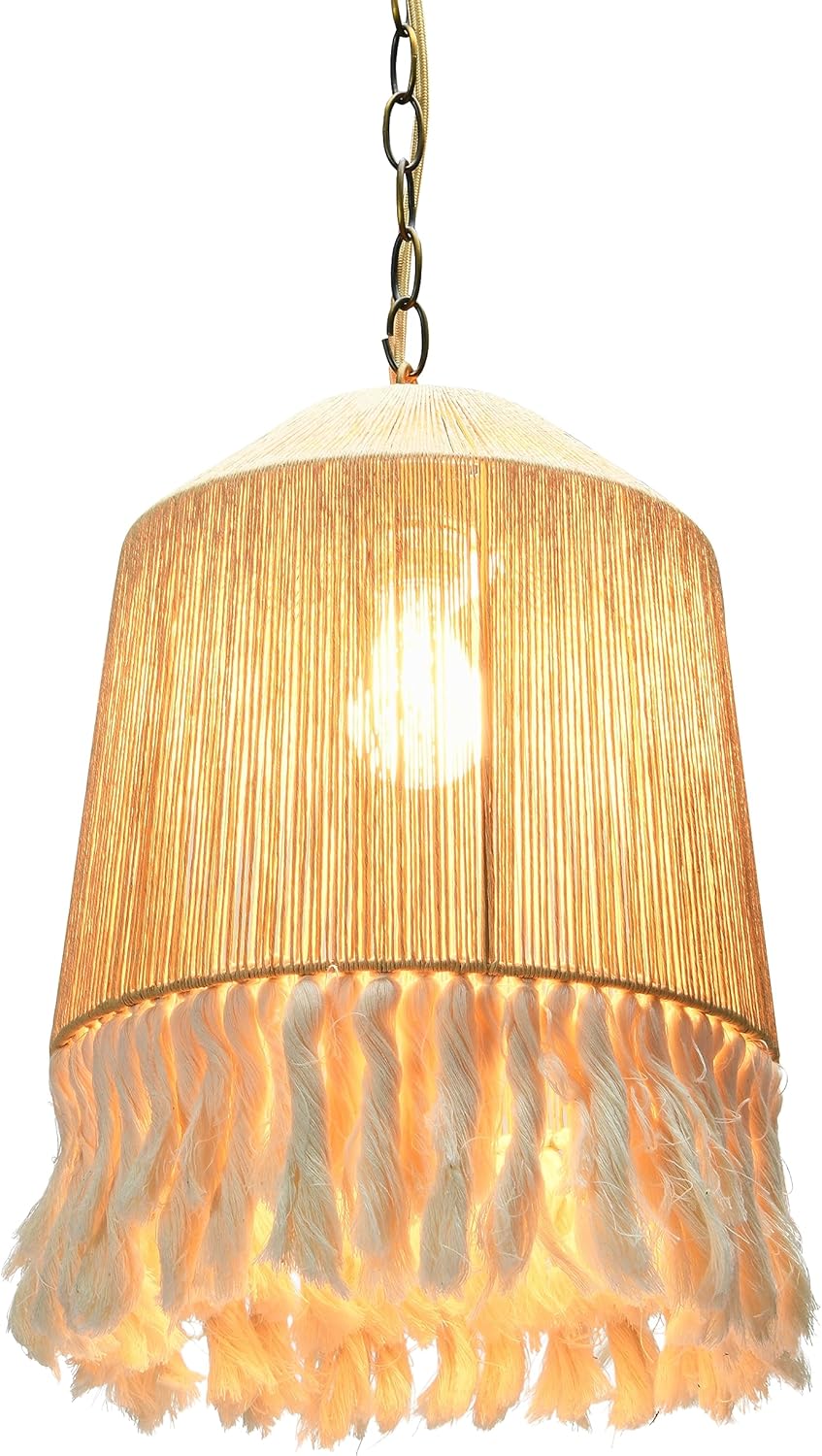 Creative CoOp EC0905 Coastal Lamp with Natural Paper Rope Shades Fringe Detail and Iron Base Pendant 1175quot1175