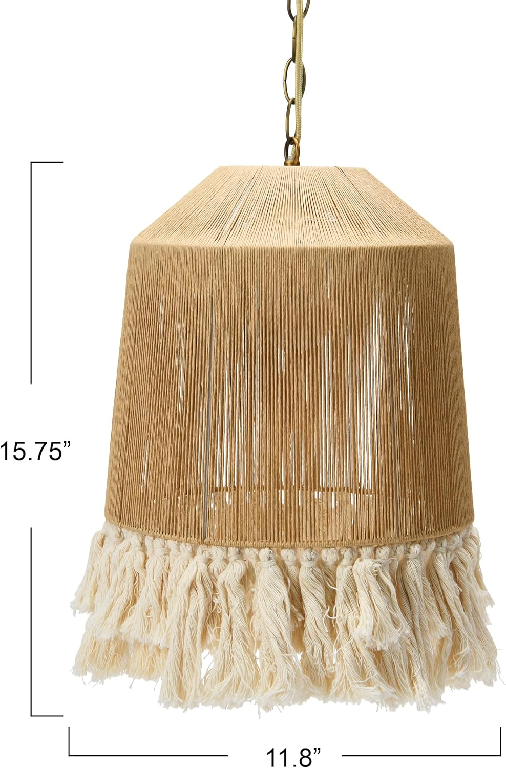 Creative CoOp EC0905 Coastal Lamp with Natural Paper Rope Shades Fringe Detail and Iron Base Pendant 1175quot1175