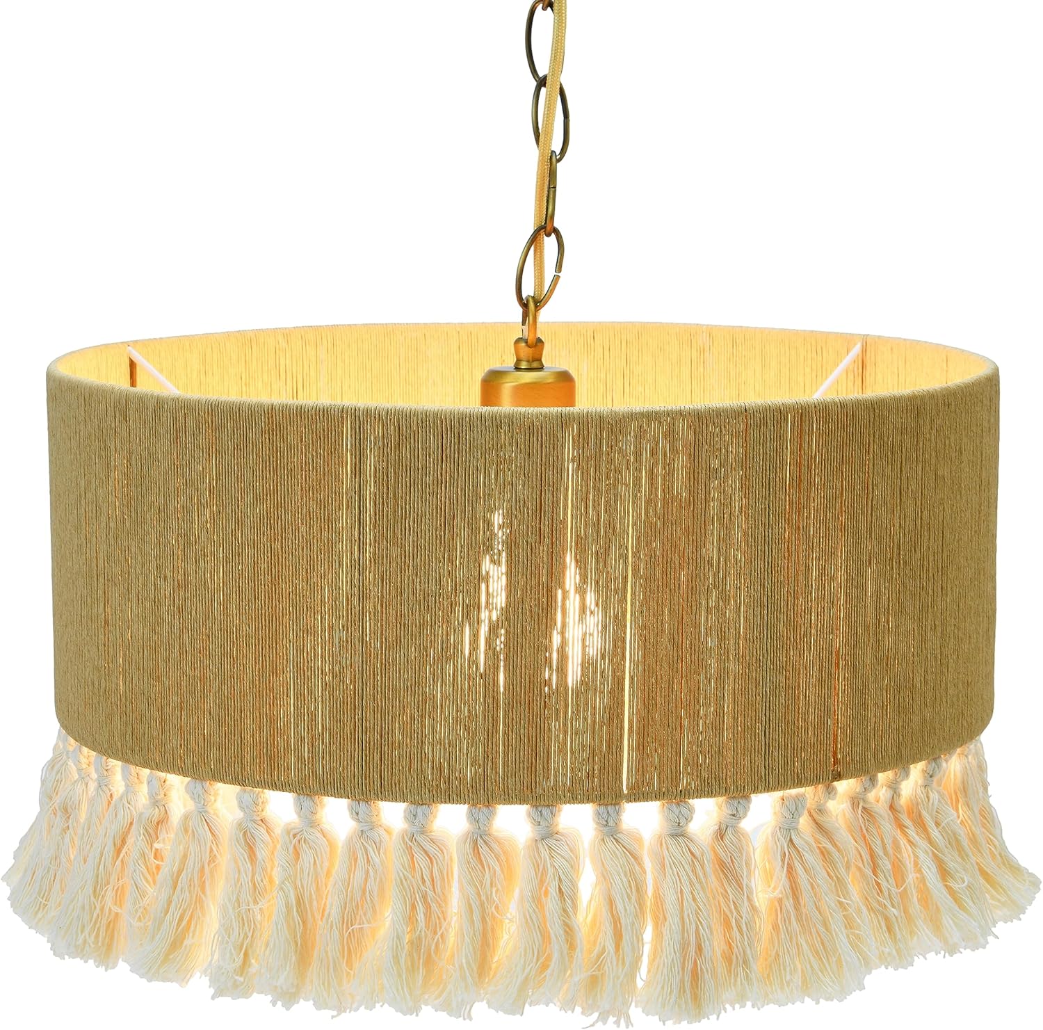 Creative CoOp EC0905 Coastal Lamp with Natural Paper Rope Shades Fringe Detail and Iron Base Pendant 1175quot1575