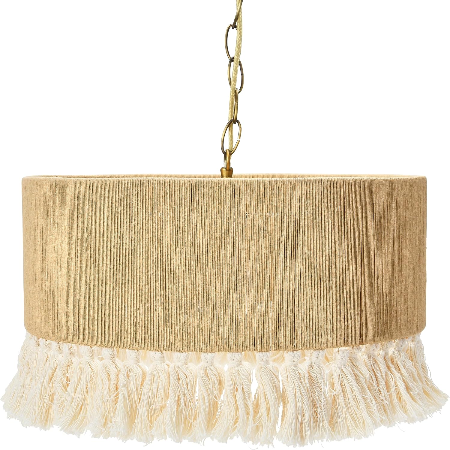 Creative CoOp EC0905 Coastal Lamp with Natural Paper Rope Shades Fringe Detail and Iron Base Pendant 1175quot1575