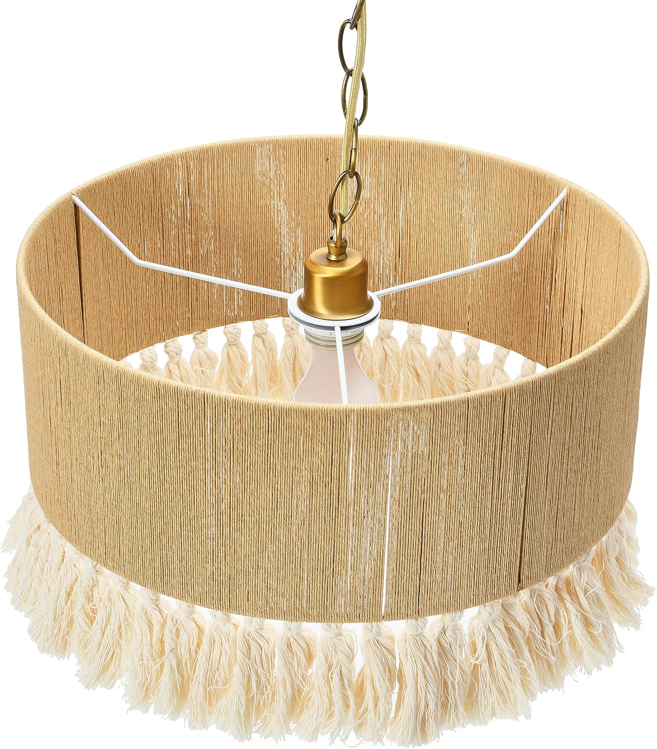 Creative CoOp EC0905 Coastal Lamp with Natural Paper Rope Shades Fringe Detail and Iron Base Pendant 1175quot1575