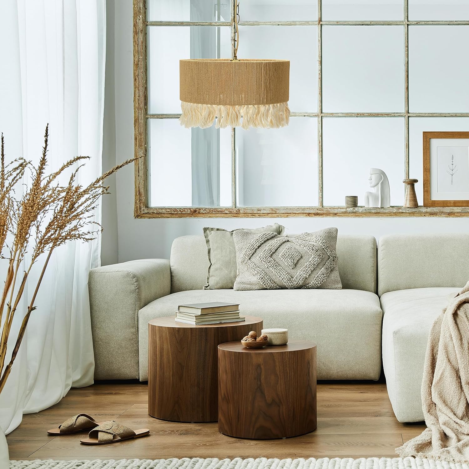 Creative CoOp EC0905 Coastal Lamp with Natural Paper Rope Shades Fringe Detail and Iron Base Pendant 1175quot1575