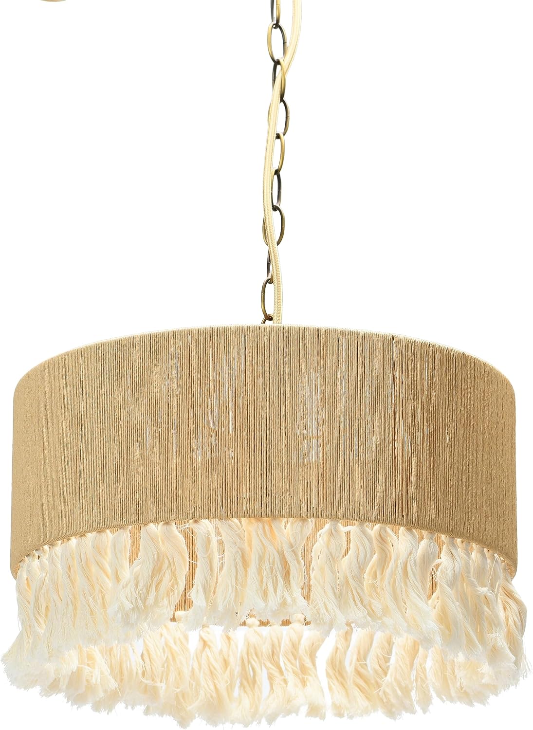 Creative CoOp EC0905 Coastal Lamp with Natural Paper Rope Shades Fringe Detail and Iron Base Pendant 1175quot1575