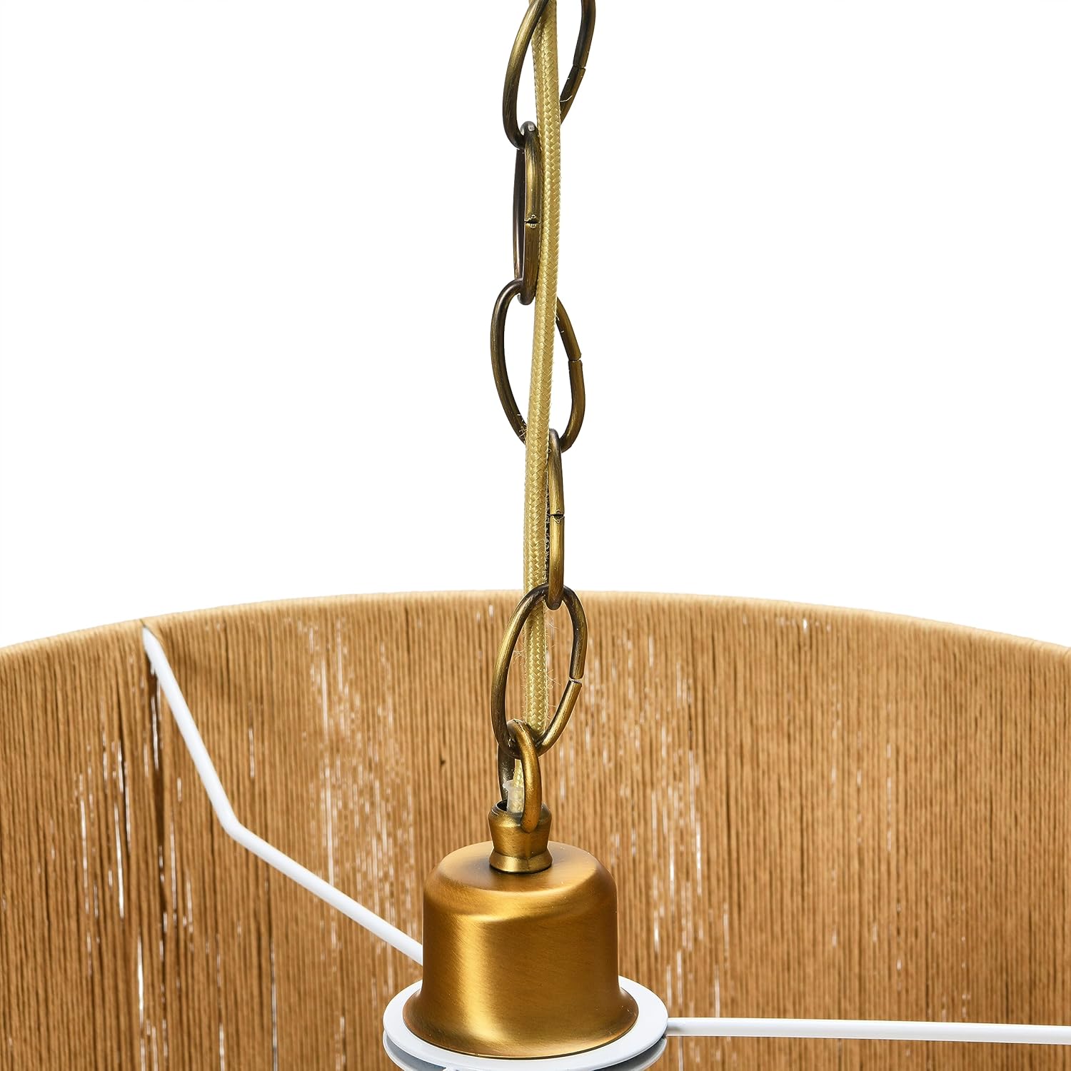 Creative CoOp EC0905 Coastal Lamp with Natural Paper Rope Shades Fringe Detail and Iron Base Pendant 1175quot1575