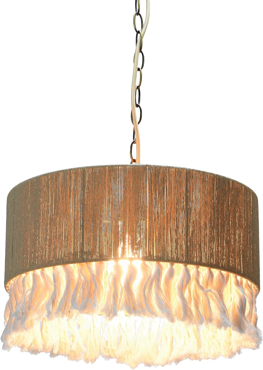 Creative CoOp EC0905 Coastal Lamp with Natural Paper Rope Shades Fringe Detail and Iron Base Pendant 1175quot1575