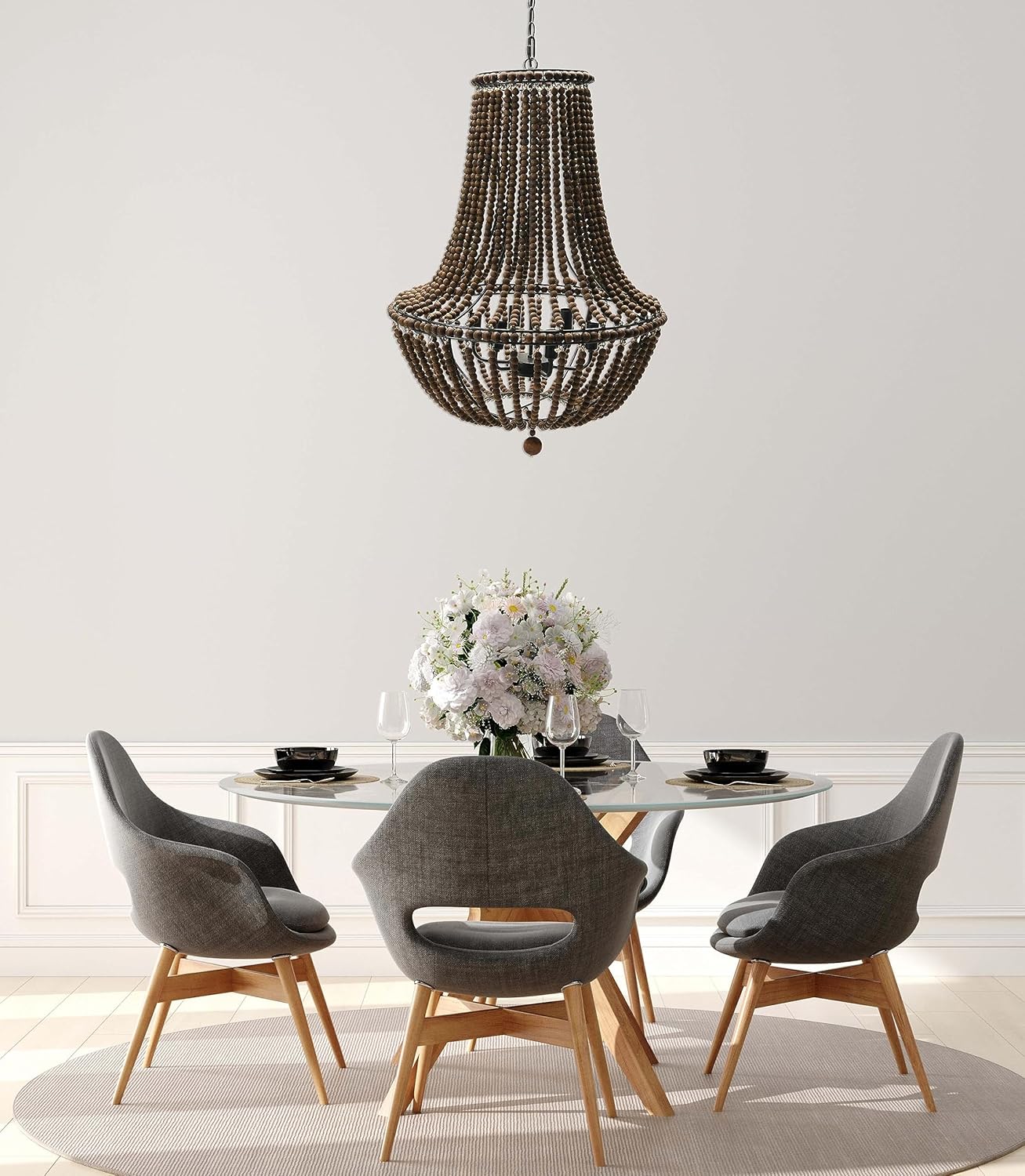 Creative CoOp EC0915 Draped Wood Bead Chandelier 21quot H CreamBrown