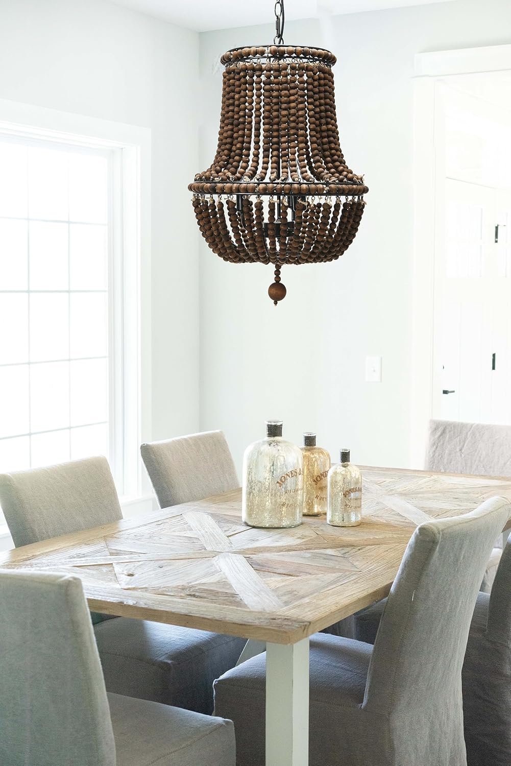 Creative CoOp EC0915 Draped Wood Bead Chandelier 21quot H CreamBrown