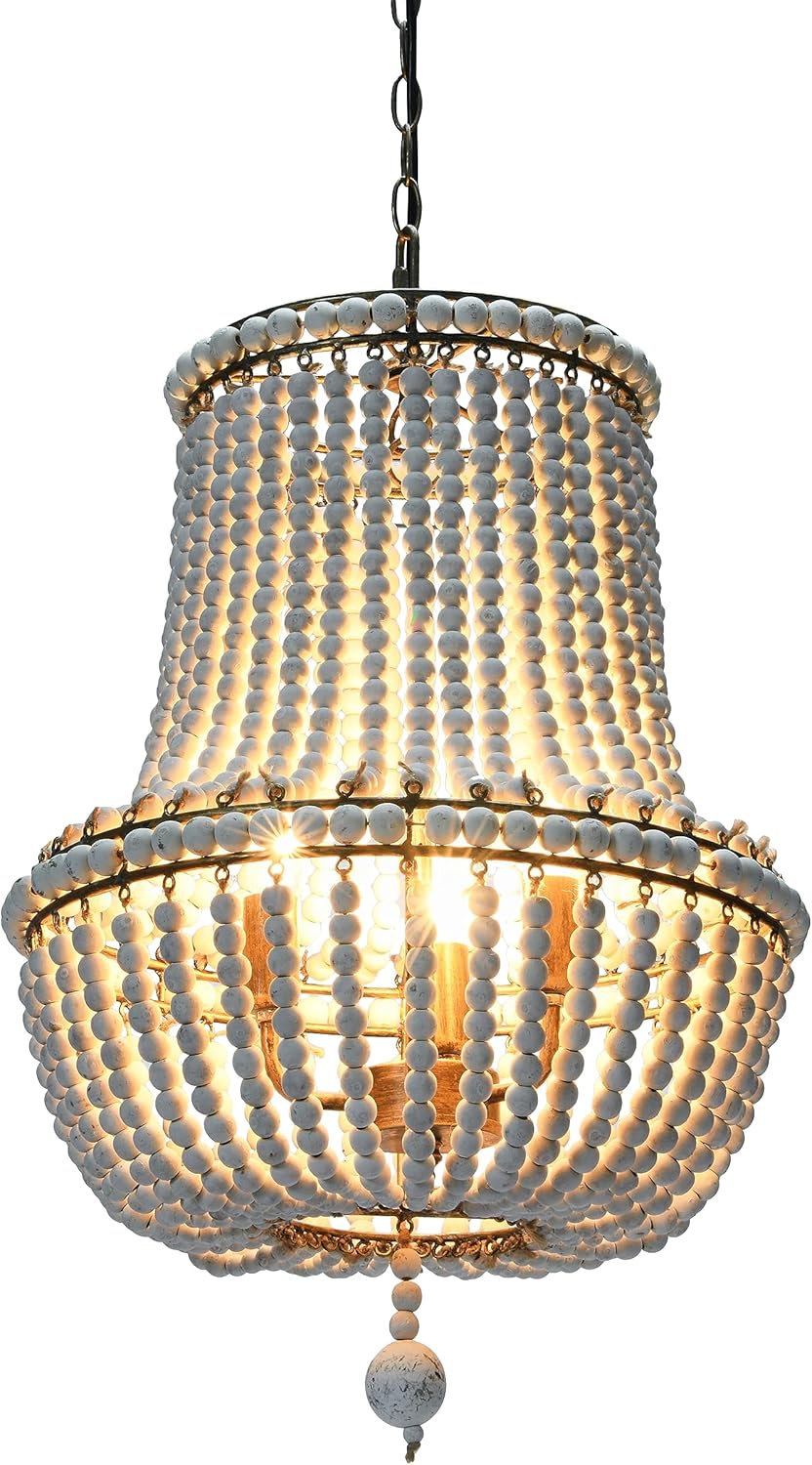 Creative CoOp EC0915 Draped Wood Bead Chandelier 21quot H CreamCream