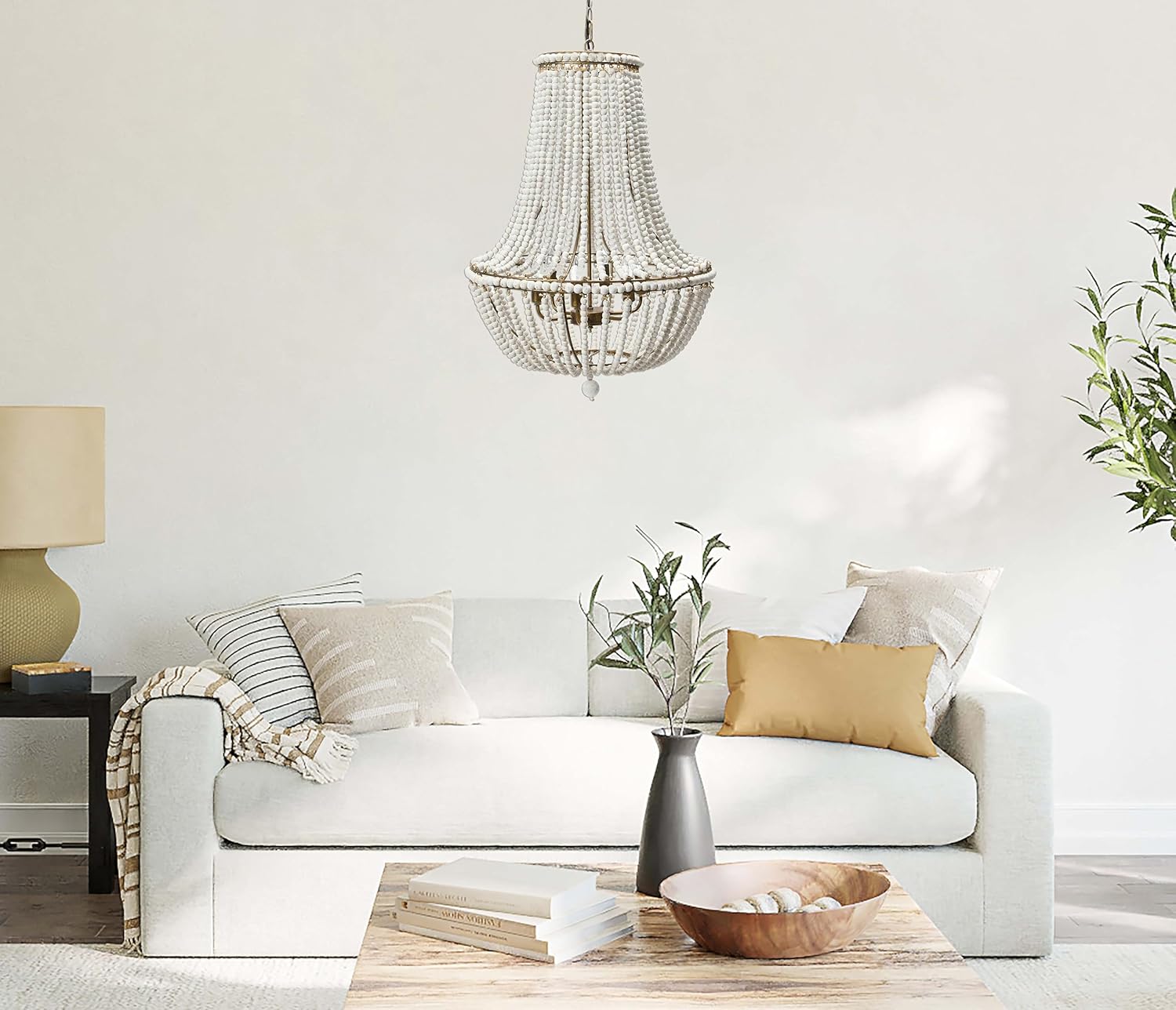 Creative CoOp EC0915 Draped Wood Bead Chandelier 21quot H CreamCream