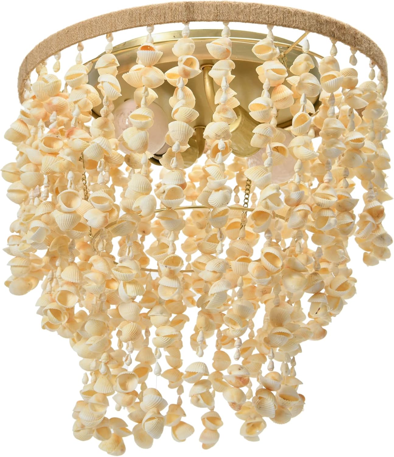 Creative CoOp EC1051 20quot Round Metal and Shell Style Ceiling Light ChandelierCoastal