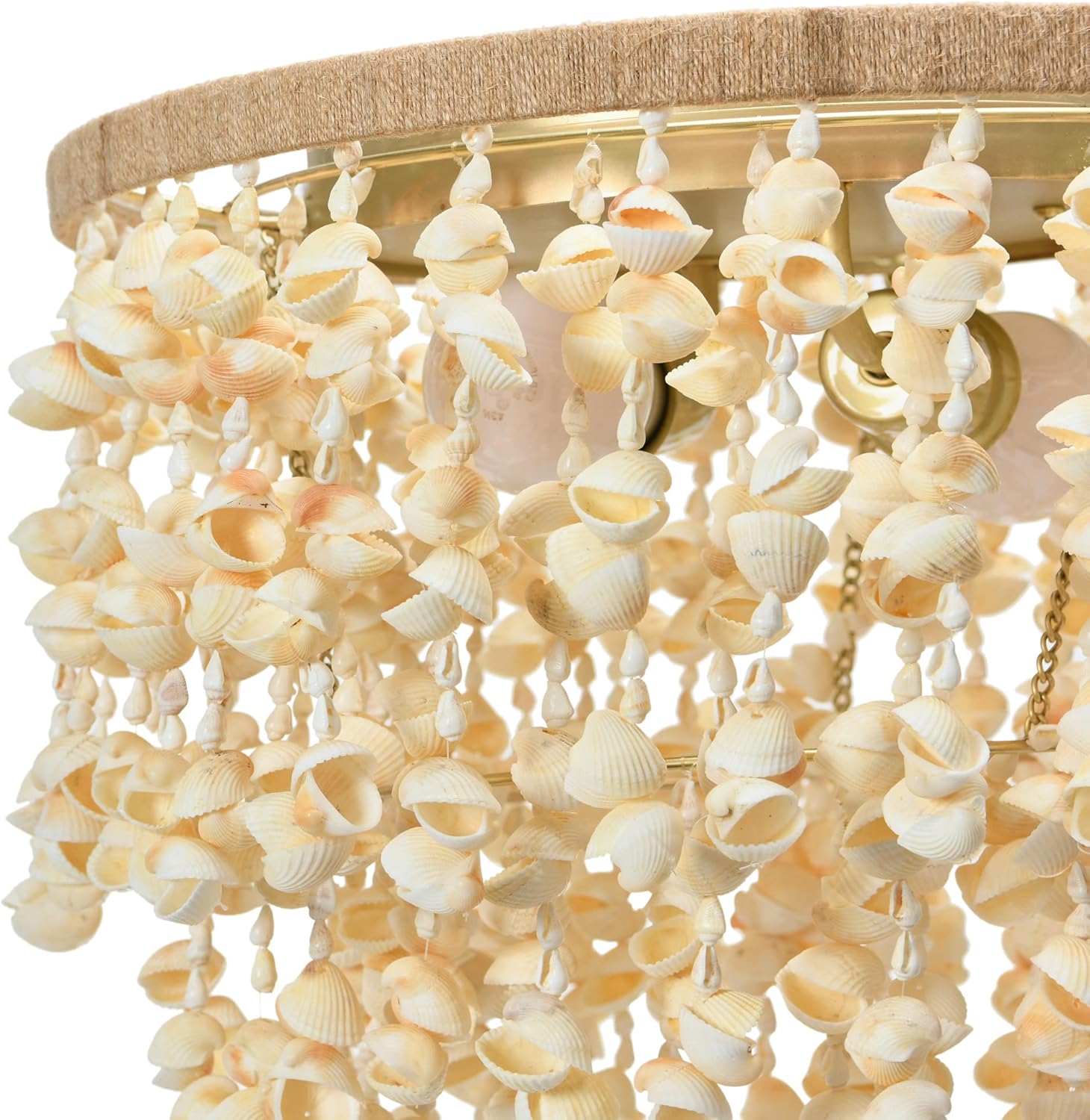 Creative CoOp EC1051 20quot Round Metal and Shell Style Ceiling Light ChandelierCoastal