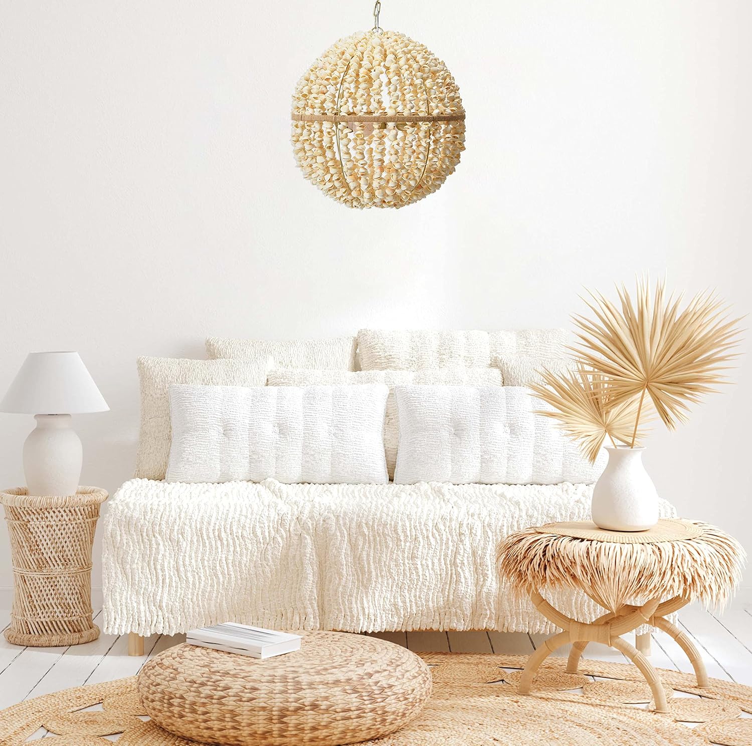 Creative CoOp EC1051 20quot Round Metal and Shell Style Ceiling Light ChandelierPendant