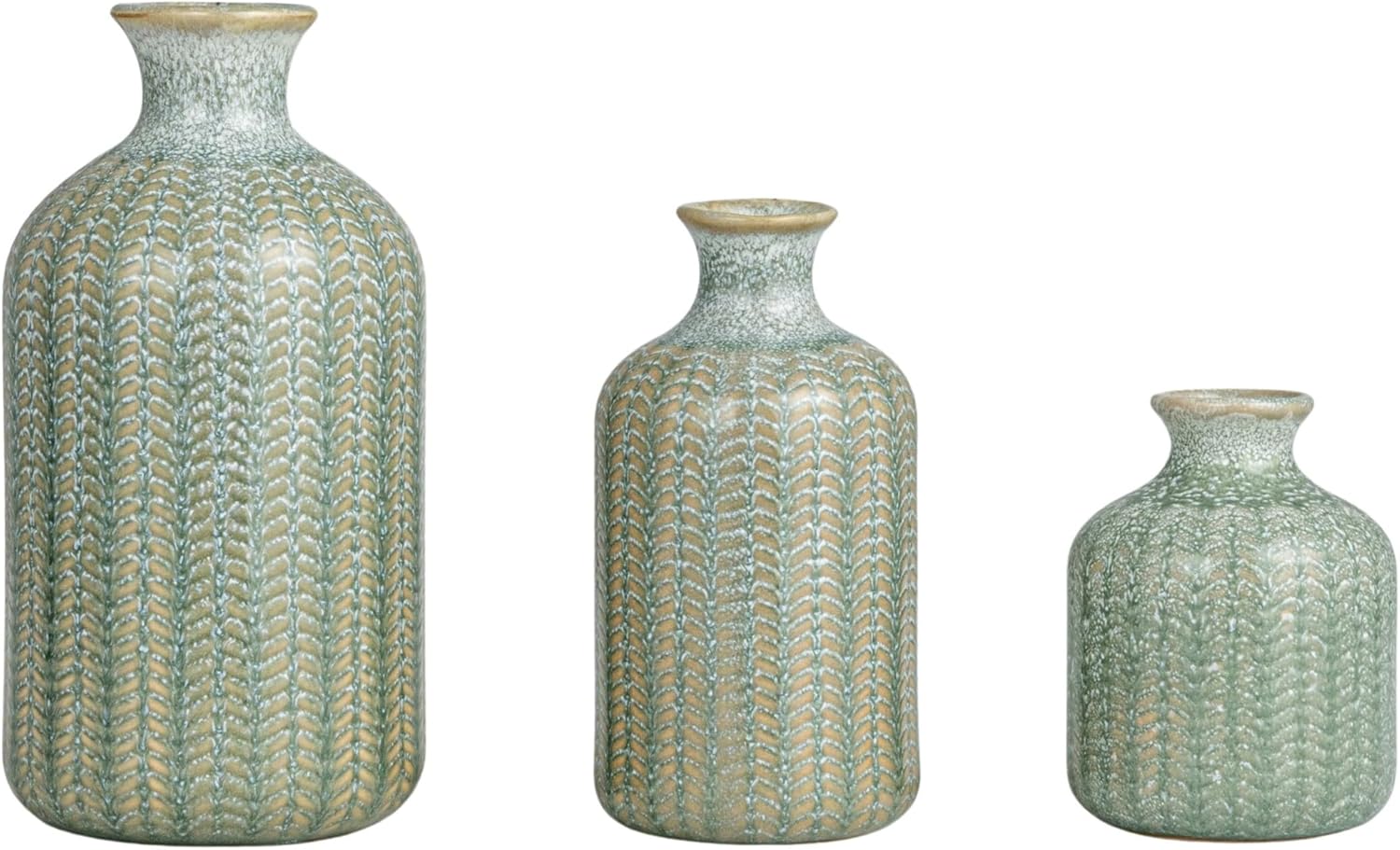 Creative CoOp Embossed Stoneware Vases with Reactive Glaze Grey Set of 3