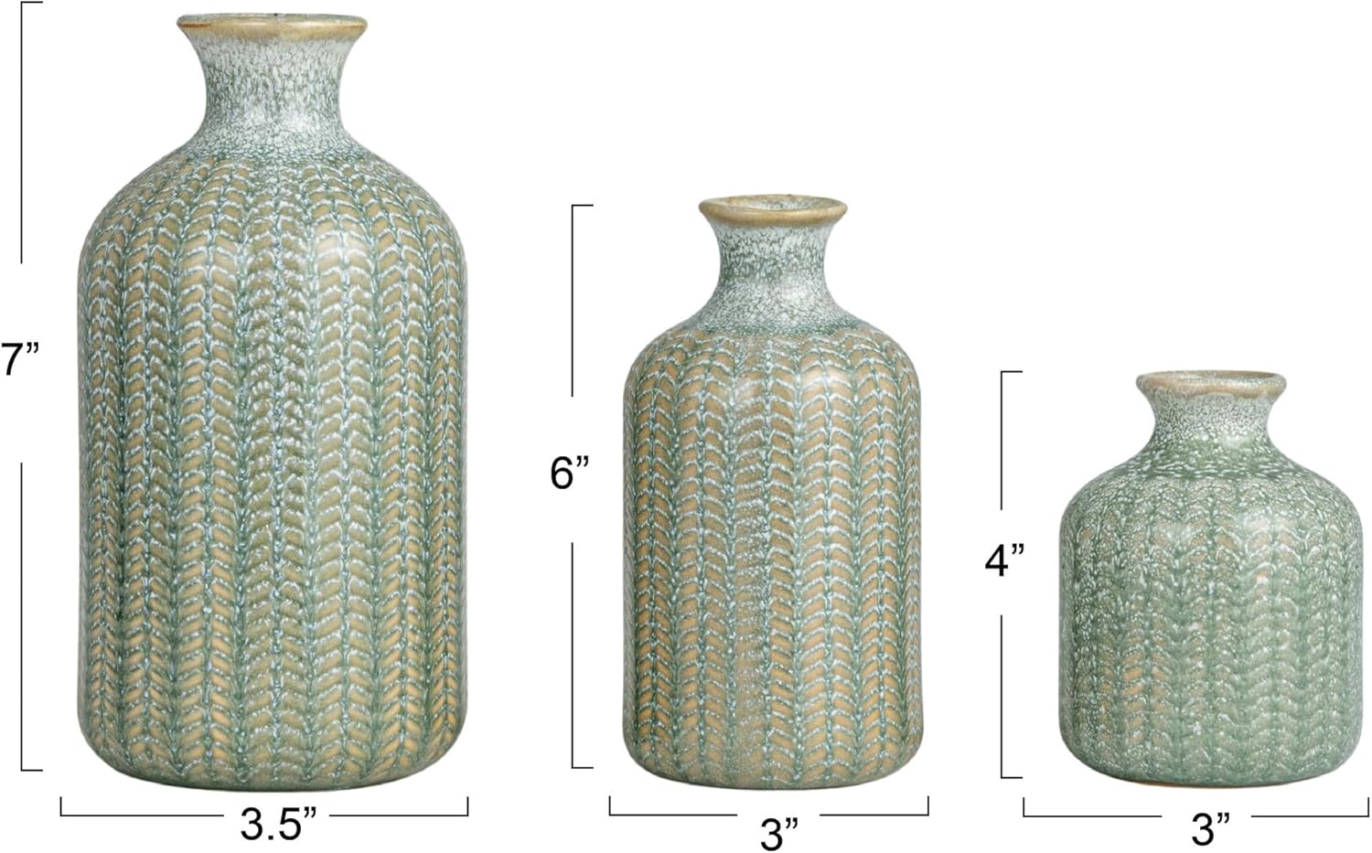 Creative CoOp Embossed Stoneware Vases with Reactive Glaze Grey Set of 3