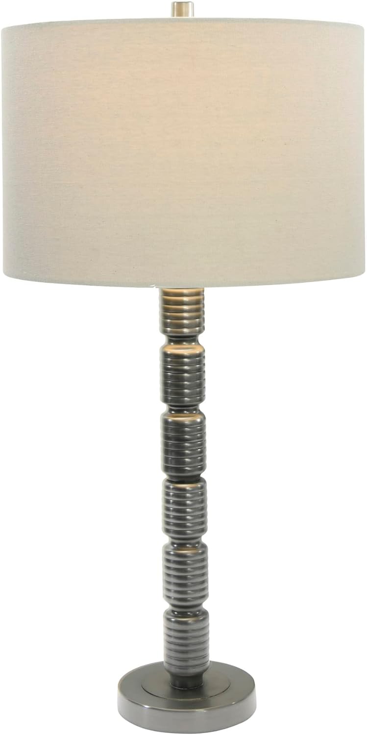 Creative CoOp Faceted Metal Stacked Column Design Table Lamp 2875 Inch Brushed NickelAged Pewter