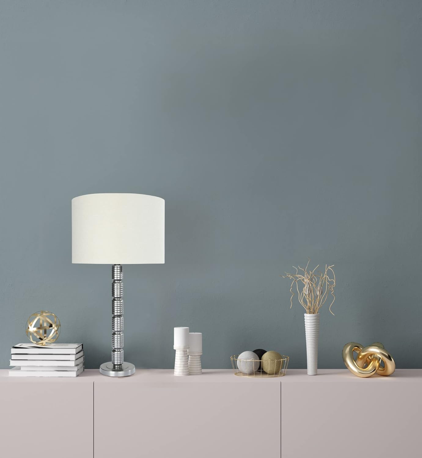 Creative CoOp Faceted Metal Stacked Column Design Table Lamp 2875 Inch Brushed NickelAged Pewter