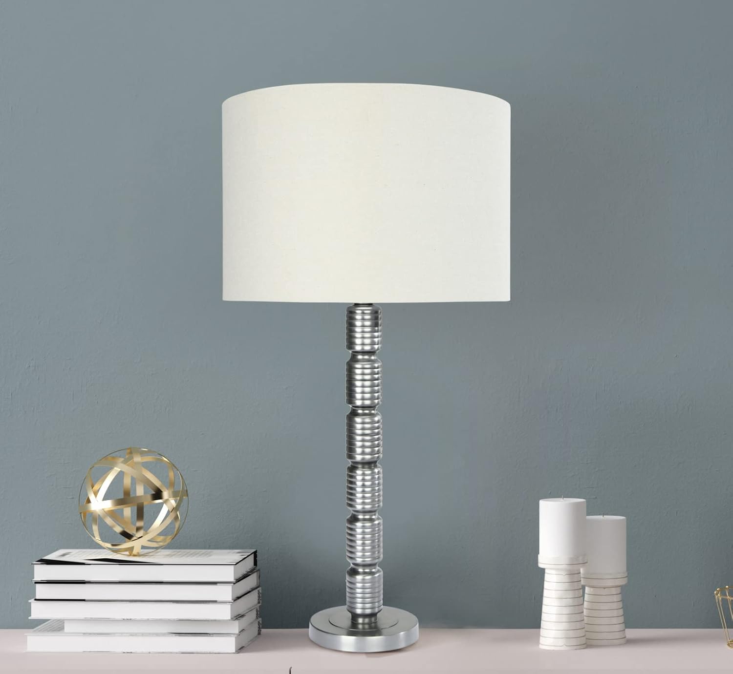 Creative CoOp Faceted Metal Stacked Column Design Table Lamp 2875 Inch Brushed NickelAged Pewter