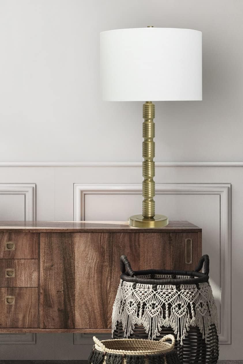 Creative CoOp Faceted Metal Stacked Column Design Table Lamp 2875 Inch Brushed NickelMatte Gold Bronze