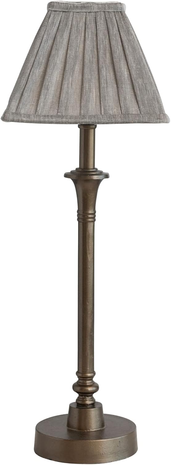 Creative CoOp Farmhouse Metal Pleated Linen Shade Brass and Grey Table Lamp Gray