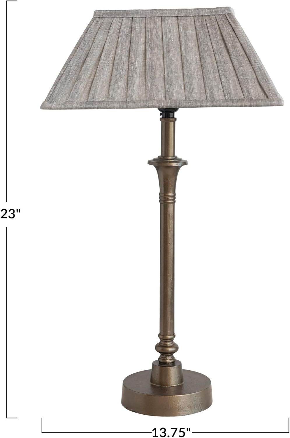 Creative CoOp Farmhouse Metal Pleated Linen Shade Brass and Grey Table Lamp Gray