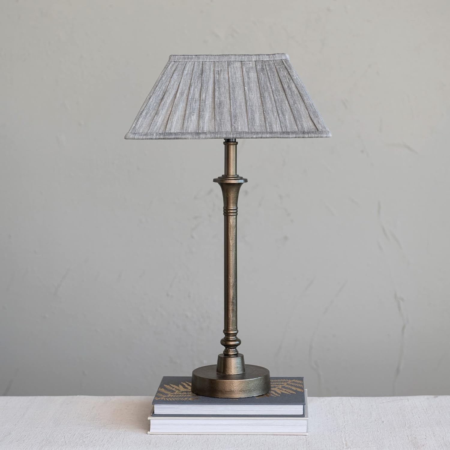 Creative CoOp Farmhouse Metal Pleated Linen Shade Brass and Grey Table Lamp Gray