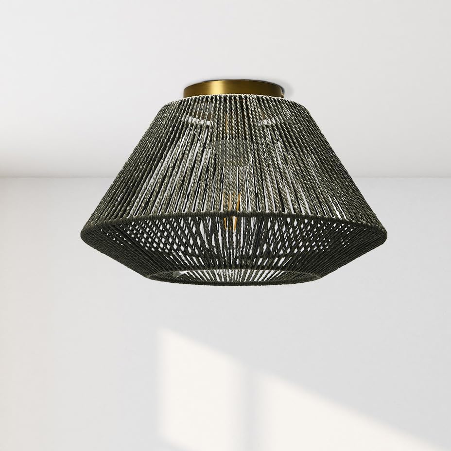 Creative CoOp Flush Mount Ceiling Light with Woven Paper Rope Shade GreyGray