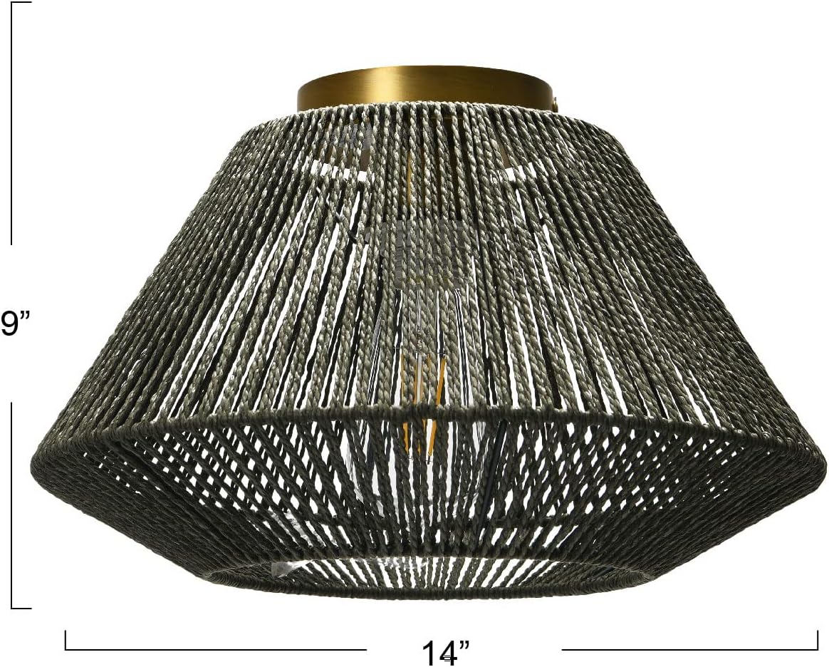Creative CoOp Flush Mount Ceiling Light with Woven Paper Rope Shade GreyGray
