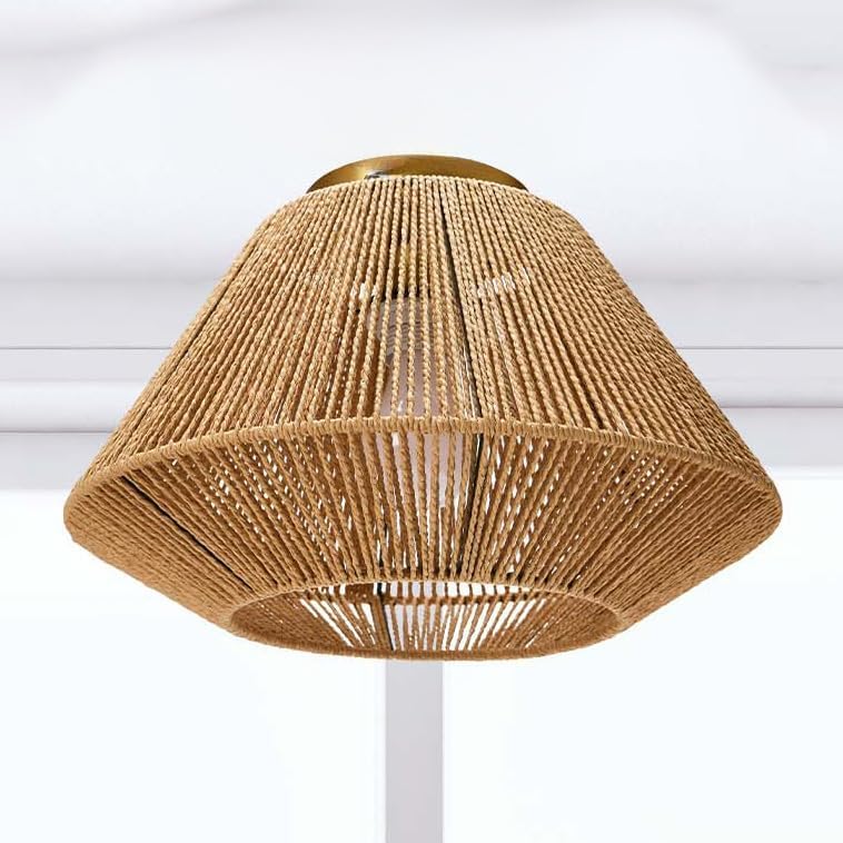 Creative CoOp Flush Mount Ceiling Light with Woven Paper Rope Shade GreyNatural Paper Rope