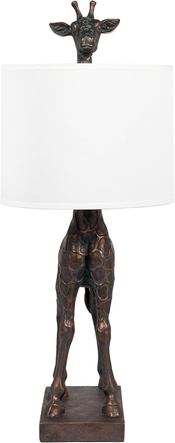 Creative CoOp Giraffe Table Lamp with Linen Shade Bronze FinishBronze