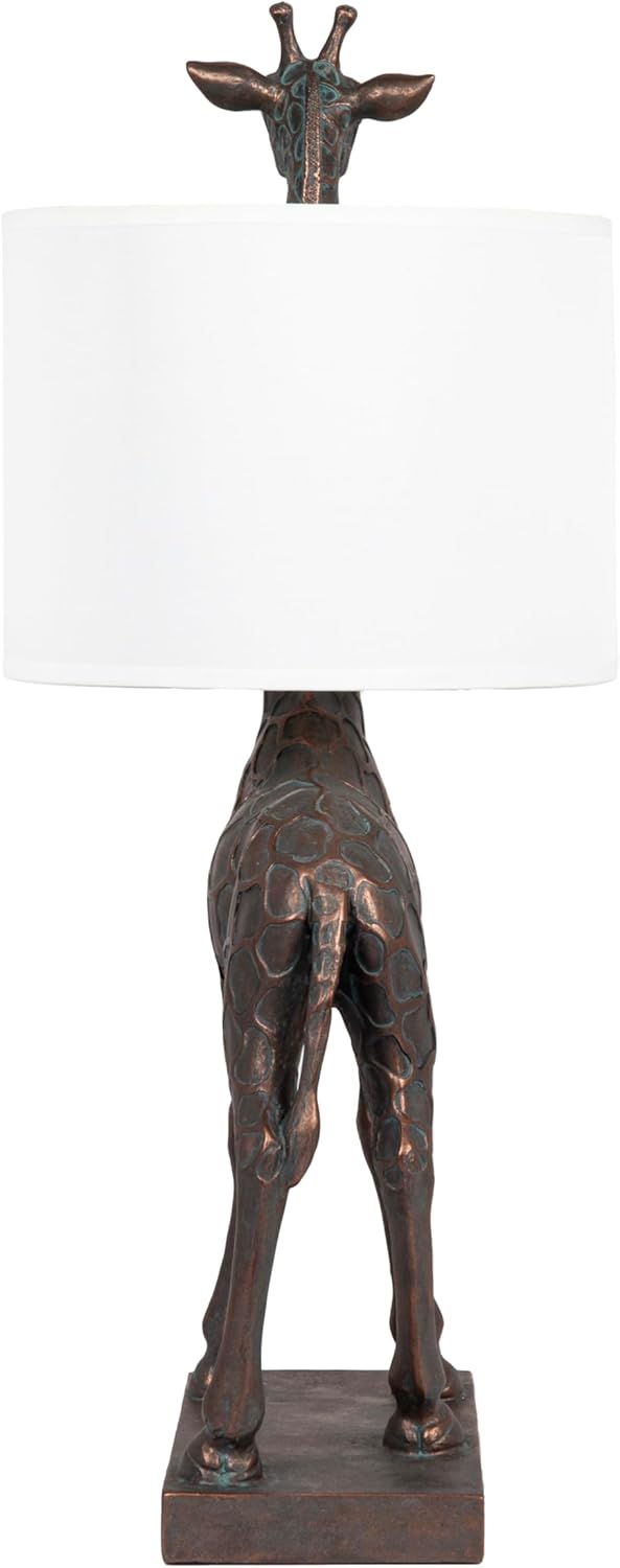 Creative CoOp Giraffe Table Lamp with Linen Shade Bronze FinishBronze
