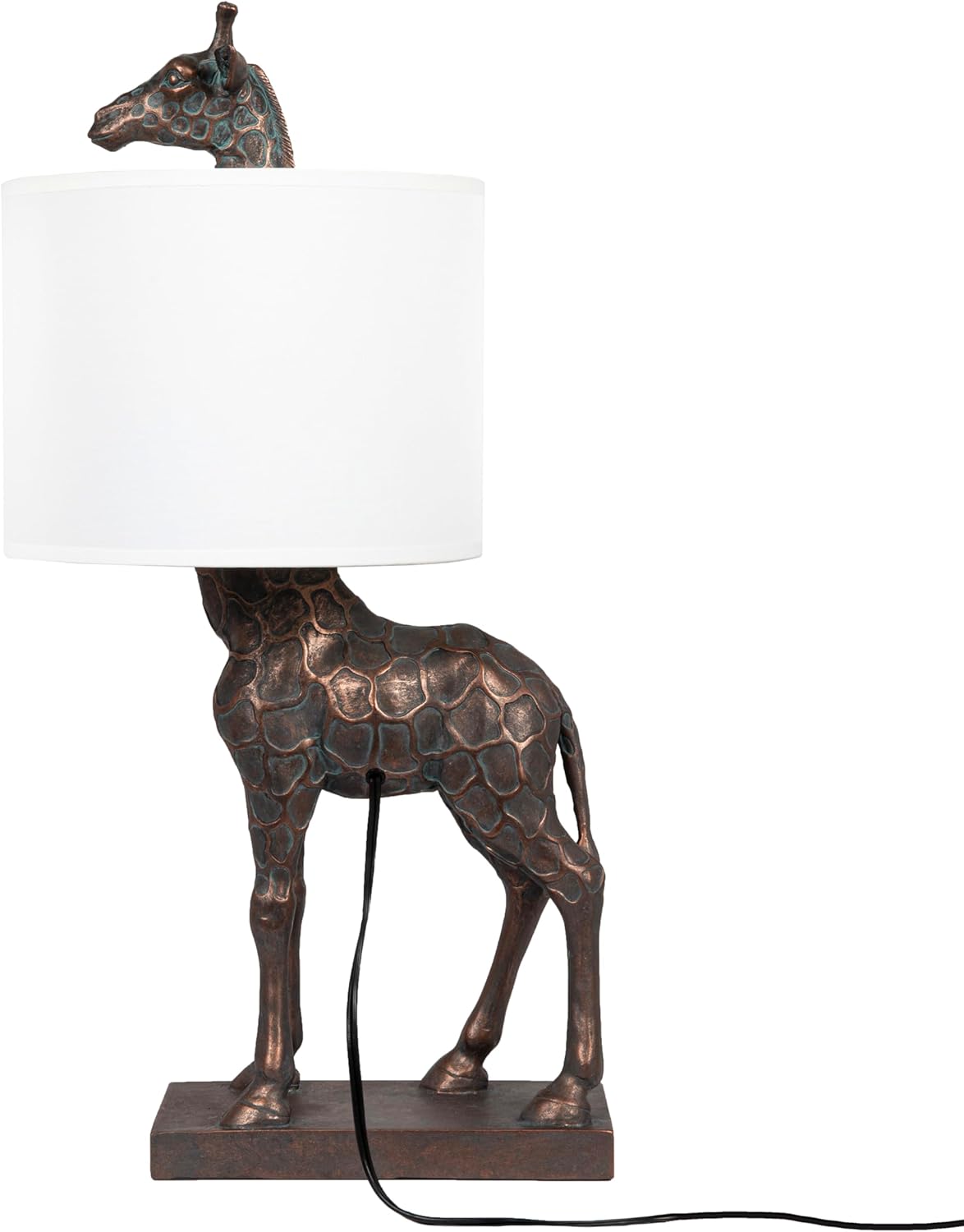 Creative CoOp Giraffe Table Lamp with Linen Shade Bronze FinishBronze