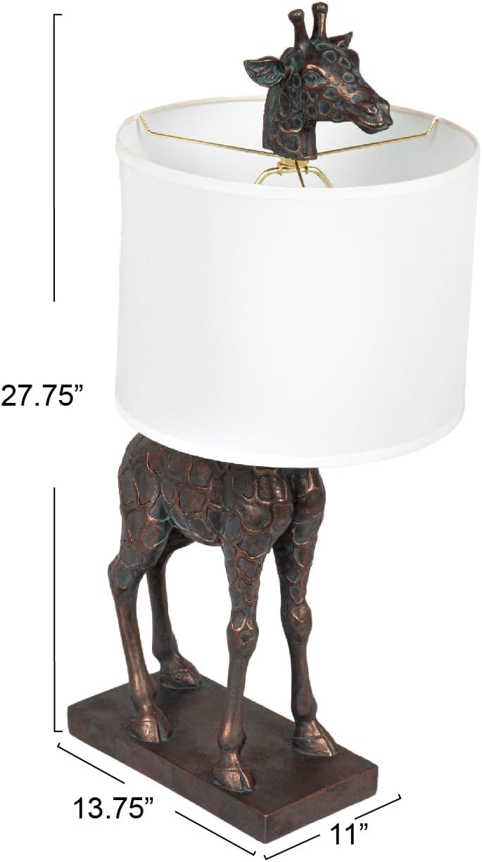 Creative CoOp Giraffe Table Lamp with Linen Shade Bronze FinishBronze