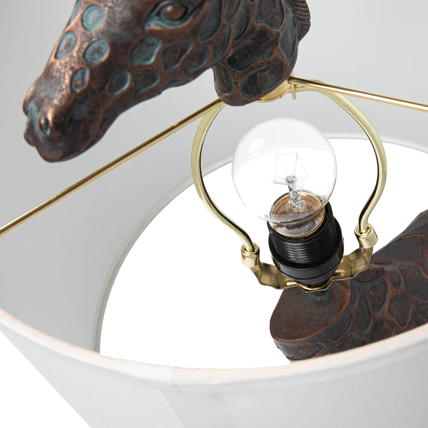Creative CoOp Giraffe Table Lamp with Linen Shade Bronze FinishBronze