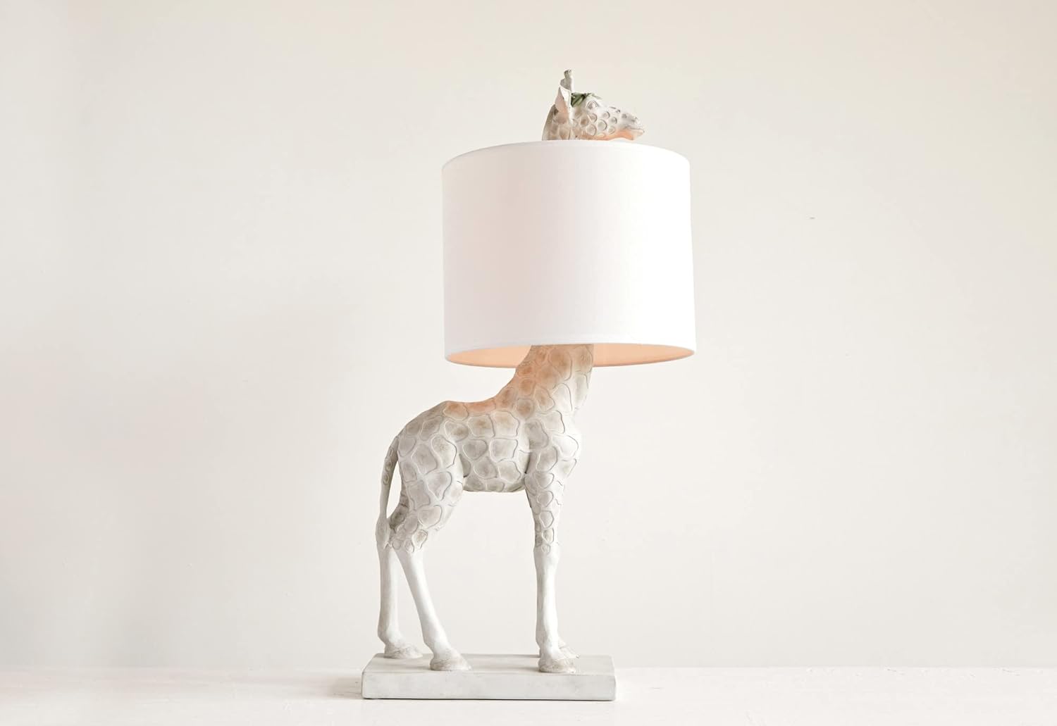 Creative CoOp Giraffe Table Lamp with Linen Shade Bronze FinishWhite