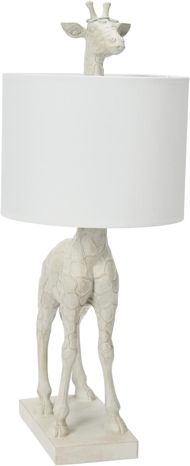 Creative CoOp Giraffe Table Lamp with Linen Shade Bronze FinishWhite