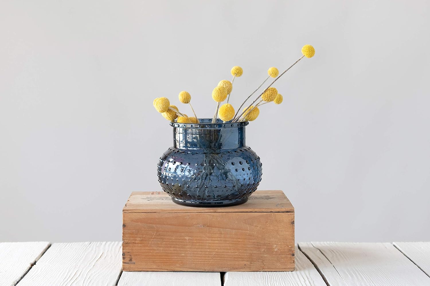 Creative CoOp Glass Hobnail CandleholderVase Holds 5quot Pillar Candle Votive Holder No Size Blue