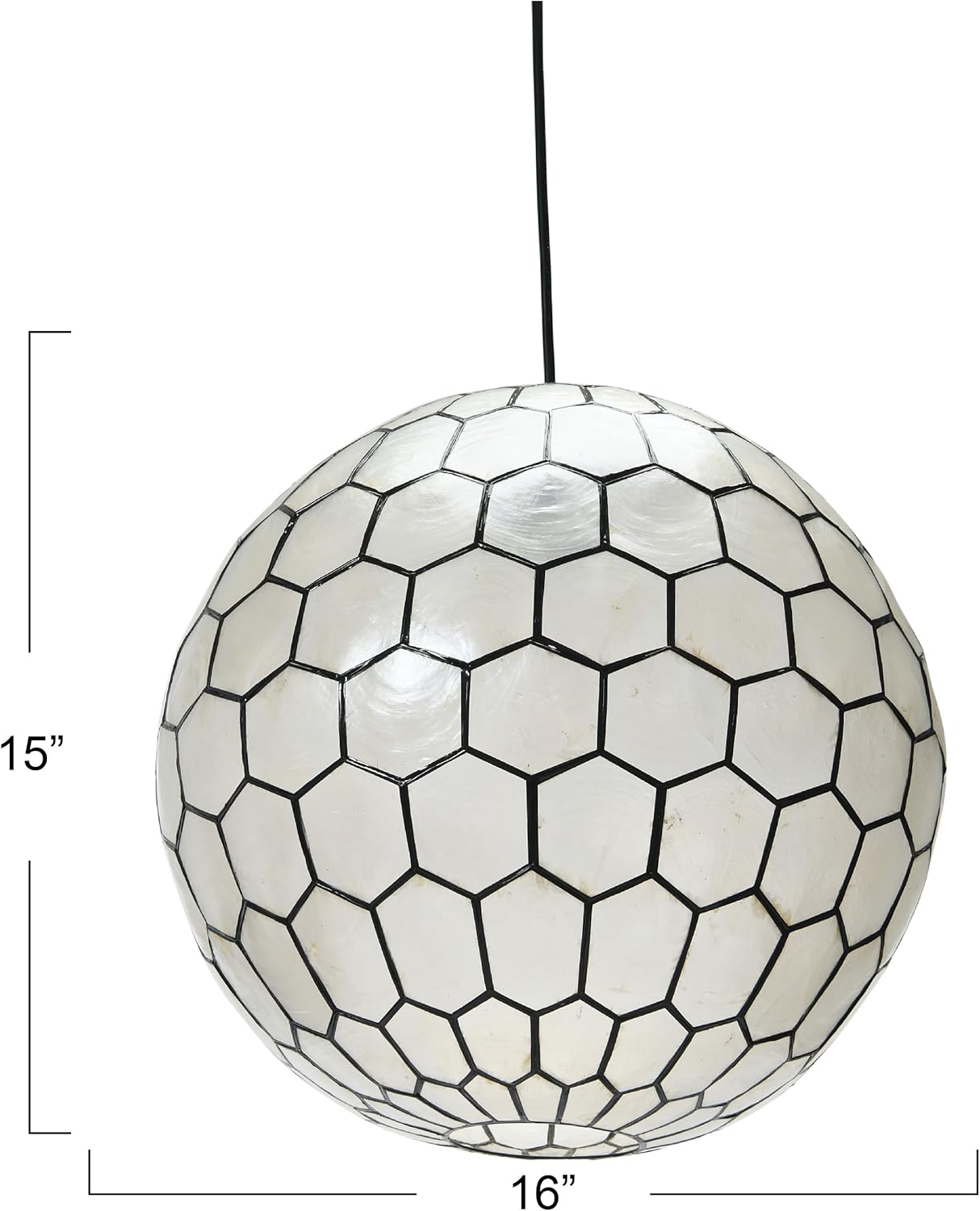 Creative CoOp Gold Honeycomb Globe Pendant Light Capiz White Seashells with Antique 16quotBlack